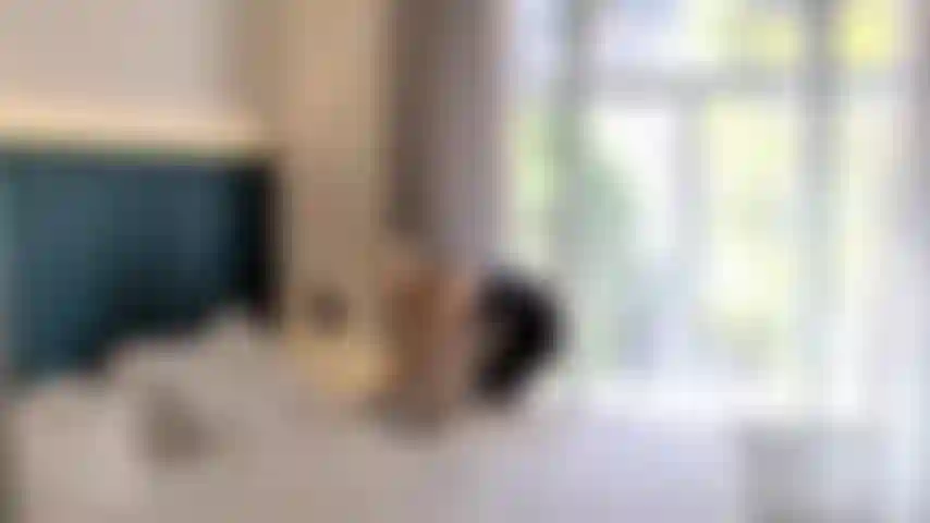 La poupée en caoutchouc travaille comme femme de chambre et se fait jouir sur le lit d'invité.