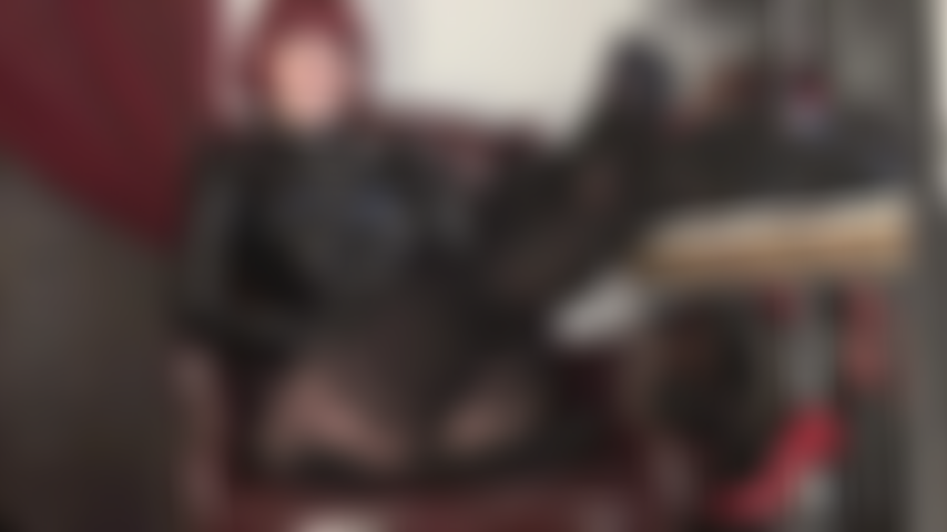 Mistress has her feet up in stockings and garter patterned tights. Enjoy a handjob and footjob in this position.