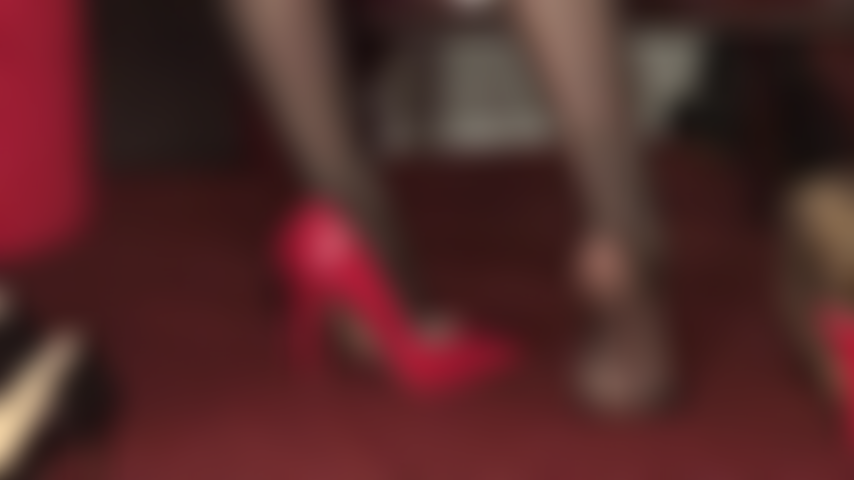 Pretty seamed stockings and sexy red heels have your heart pounding - The seams are leading you up to garter straps over sheer nude glossy pantyhose. These sexy nylon legs have your cock excited and aching to feel the touch of Mistress' gloves.