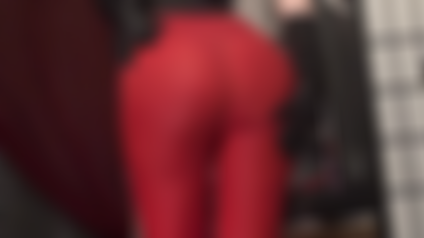 These tight red leggings are so hot on Mistress Vivian's round butt, caressed by black leather gloves.