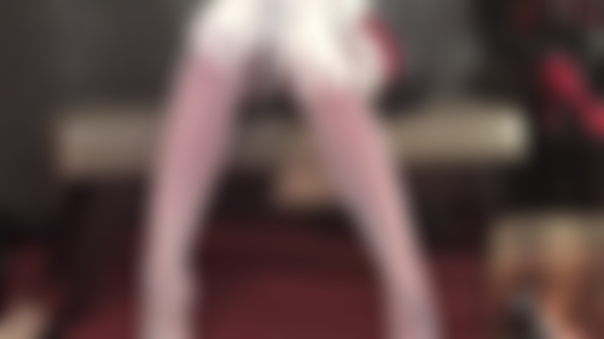 Erotic tease in white shiny stockings layered on glossy red spandex tights - A white thong bodysuit accentuates Mistress' ass while the smooth white satin gloves caress her curves and slowly strip off the stockings.