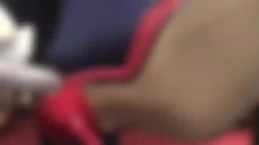 Silky white satin gloves go exploring... Seductive high foot arches in navy blue spandex tights and high heeled red leather mules.