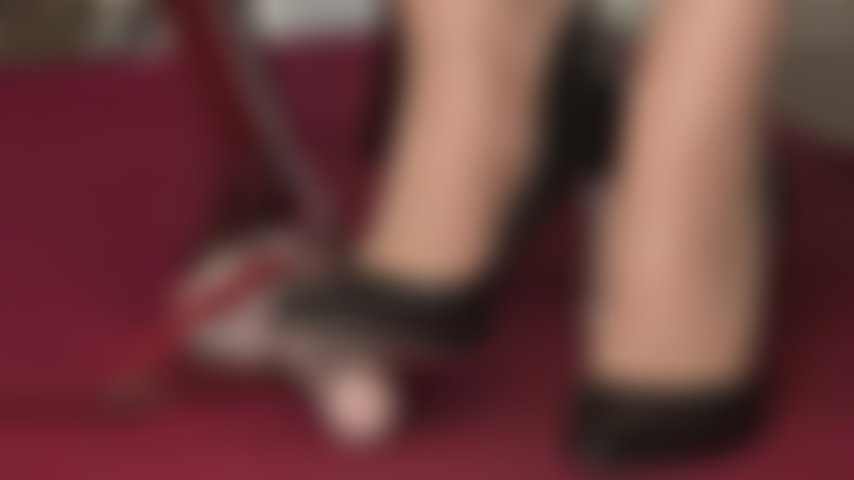 Des pieds en nylon ultra brillants dans des escarpins en cuir blessent ta bite d'esclave. L'idée d'être piétinée, d'avoir ta bite frappée et écrasée par des pieds et des talons te rend faible.