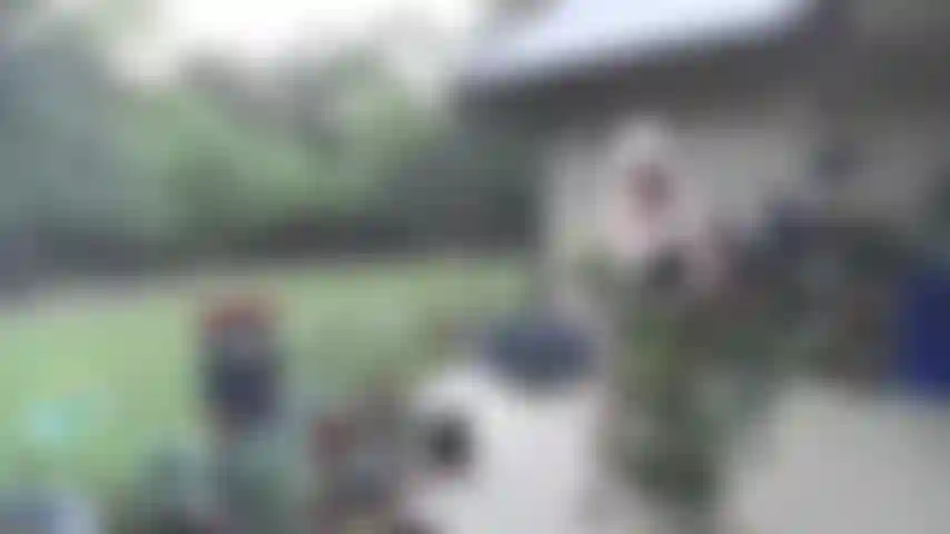 Je joue dans mes plantes sur le patio dans un bikini noir 2 pièces, je montre mes seins, mon ventre, mes fesses et ma chatte écartée sur une balançoire de porche.