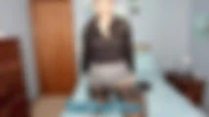 Slutty Secretary- Roleplay dressed in skirt, blouse and black stockings with g-string. Sucking Dildo and fucking pussy.